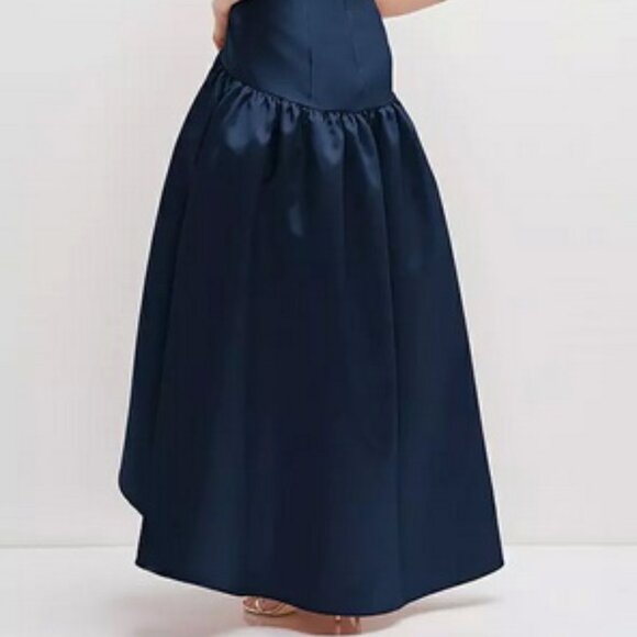 Alfred Sung Midnight Blue Strapless Satin High Low Gown D851 - Picture 6 of 6